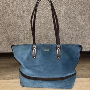 Bally VISSI MD Suede Leather Ladies Shoulder Tote Bag Teal